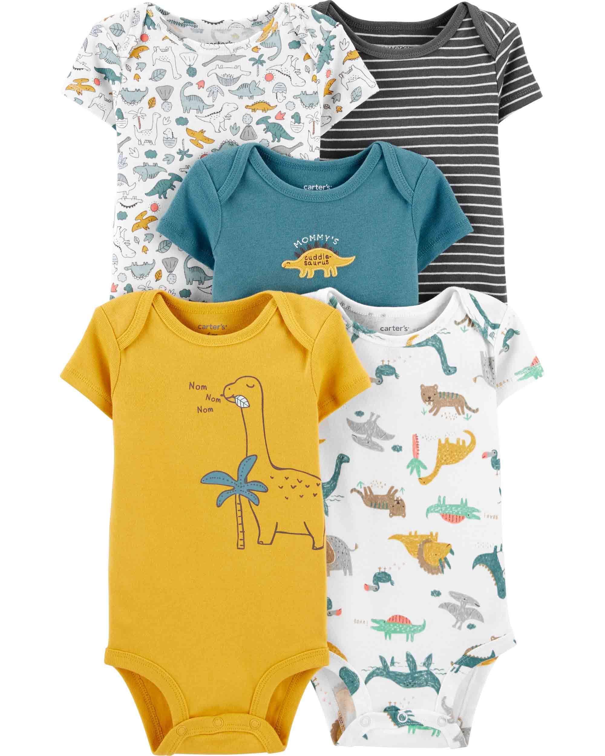 Carter's 5 Pk Short Sleeve Bodysuits Cuddlesaurus, Newborn