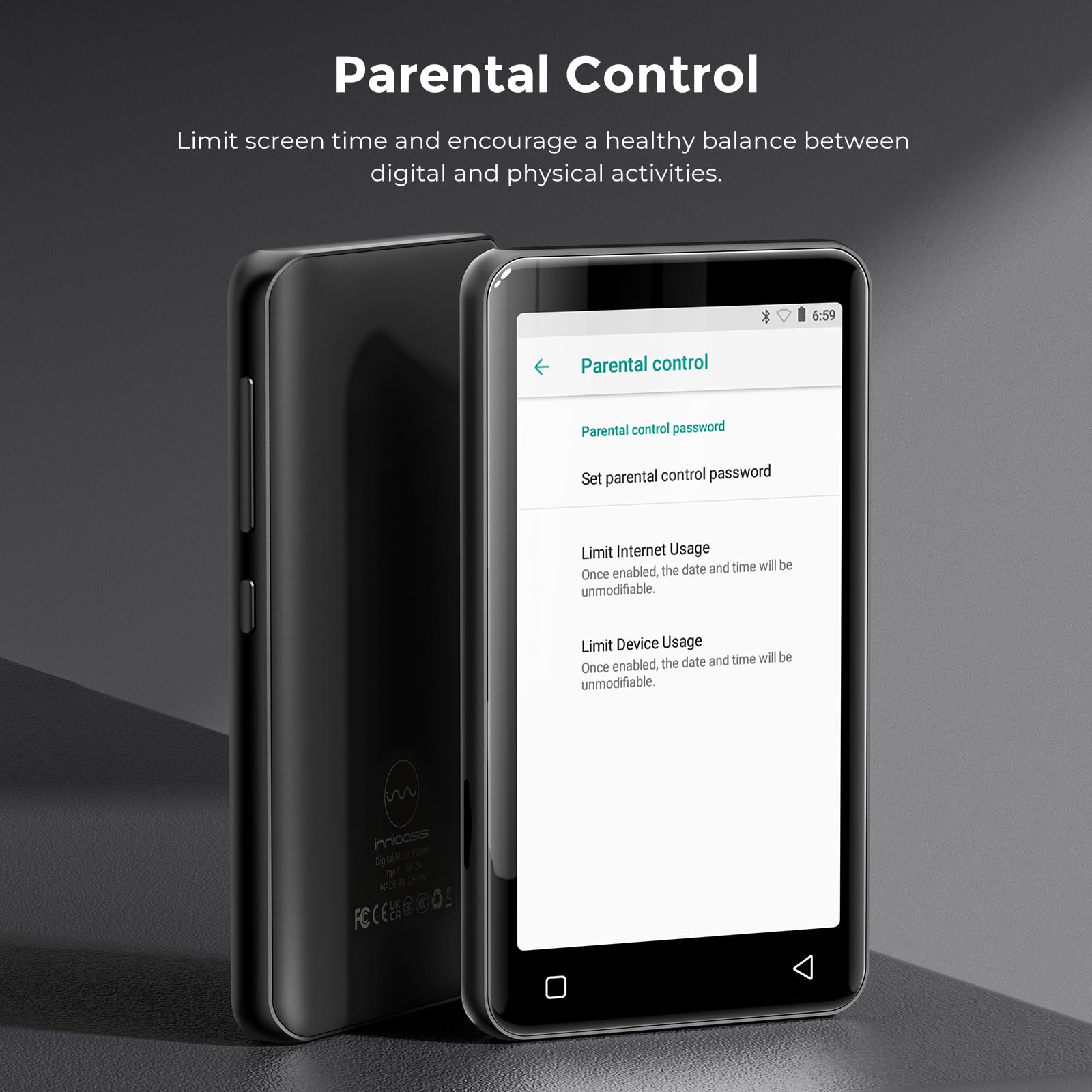Innioasis 80 GB Reproductor MP3 con Bluetooth y WiFi, Reproductor de música Mp3 y Mp4 ave Spotify, Kids, Tidal, Deezer, Reproductor de vídeo con pantalla táctil de 4 pulgadas, 1080 P(negro)