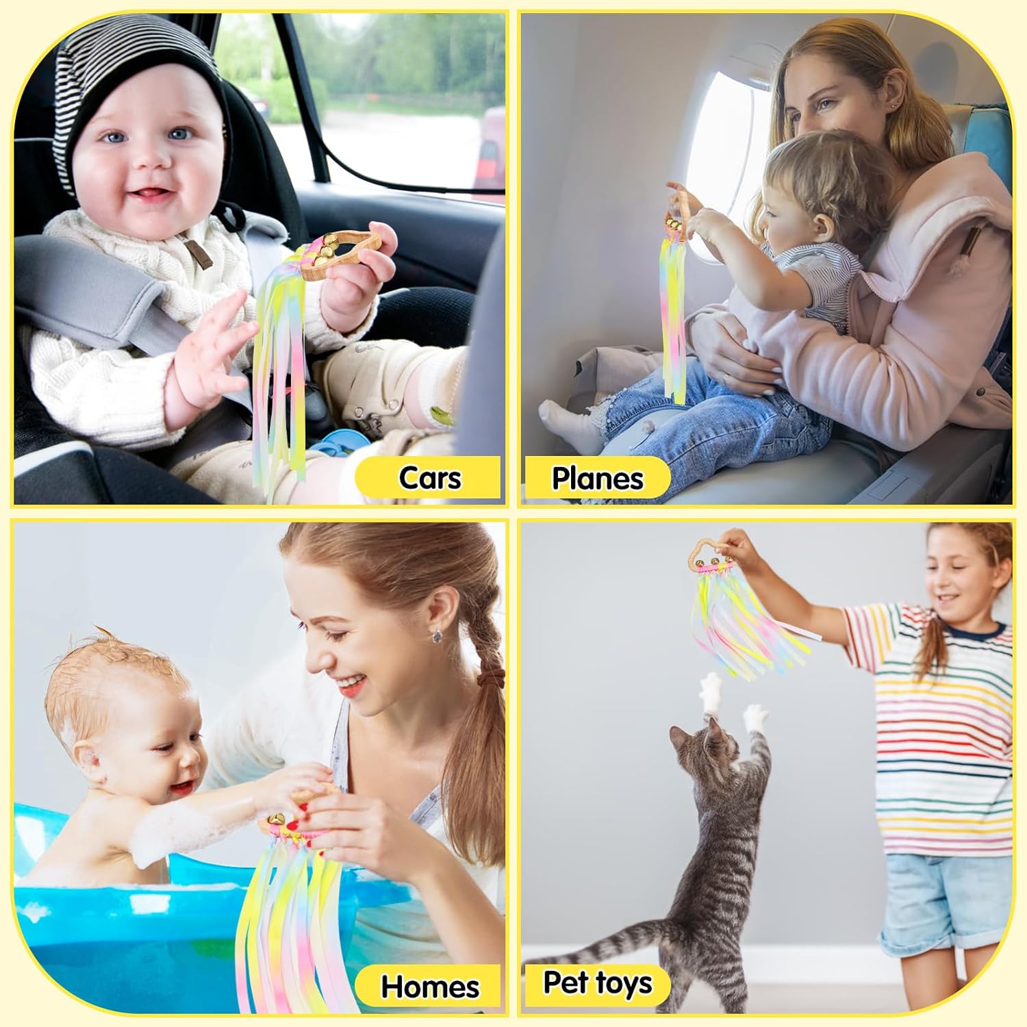 Sensory Toys for Babies - 2 Pack Teething Sensory Toy Rainbow Ribbons Rattle Toys Baby Wooden Toys for Babies Infant Toddler 3-24 Months Gradient Rainbow 7 719hrQeJVNL. AC SL1500