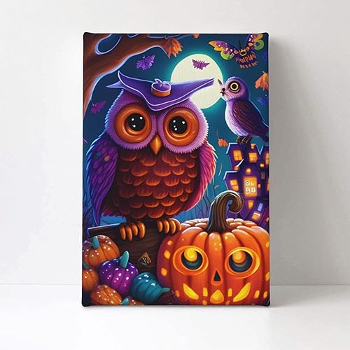 Miniatura 2 de zuanart Lienzo de Halloween para pared, pintura de pared para sala de estar, dormitorio, decoración del hogar, fiesta de Halloween, búho,
