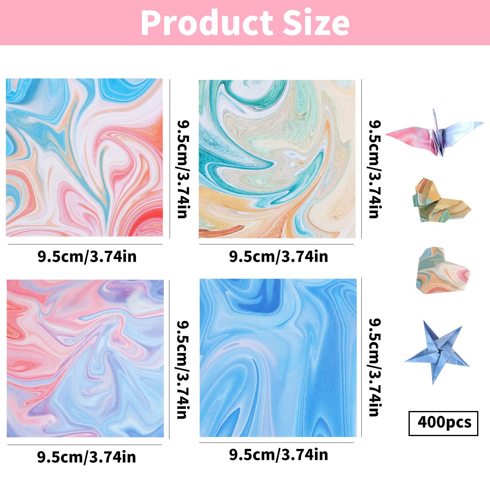Papel Origami para Niños, 400 Gradiente Cuadrados Cartulinas Colores de Doble Cara 4 Bonitos Diseños Diferentes, 9,5 x 9,5 cm Papiroflexia para Niños Proyectos de Manualidades Escolares