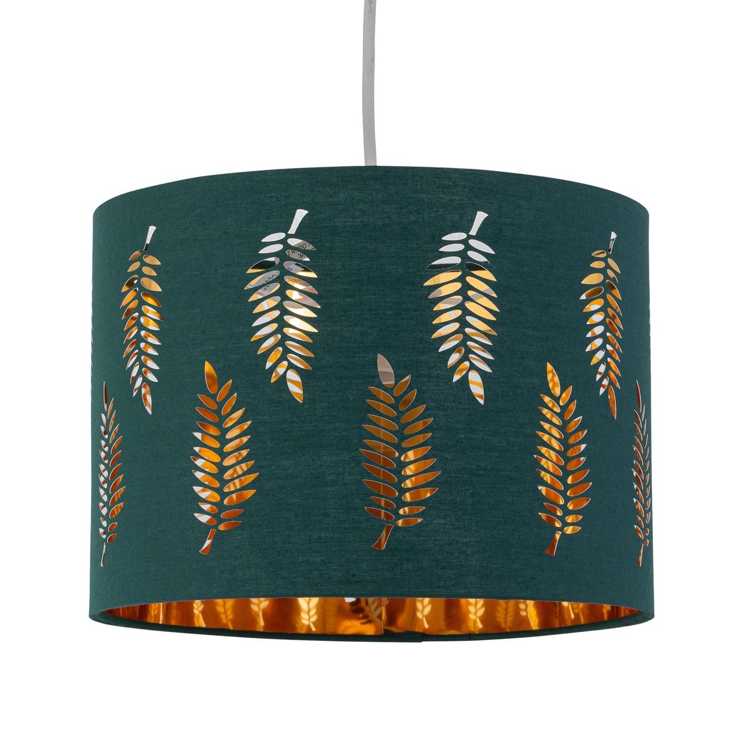 Firstchoicelighting Green Dark Pendant Shade, Easy Fit Ceiling Lightshade, Fern Leaf Cut Out Design, Diameter 30Cm