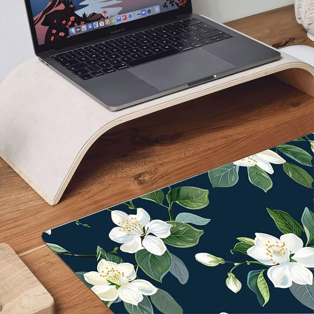 Podkładka pod mysz dla graczy, 1600 x 800 mm XXL podkładka pod mysz do gier duża, zmywalna klawiatura biurowa mata antypoślizgowa gumowa wodoodporna szyte krawędzie, gracz komputer PC, jaśmin biały