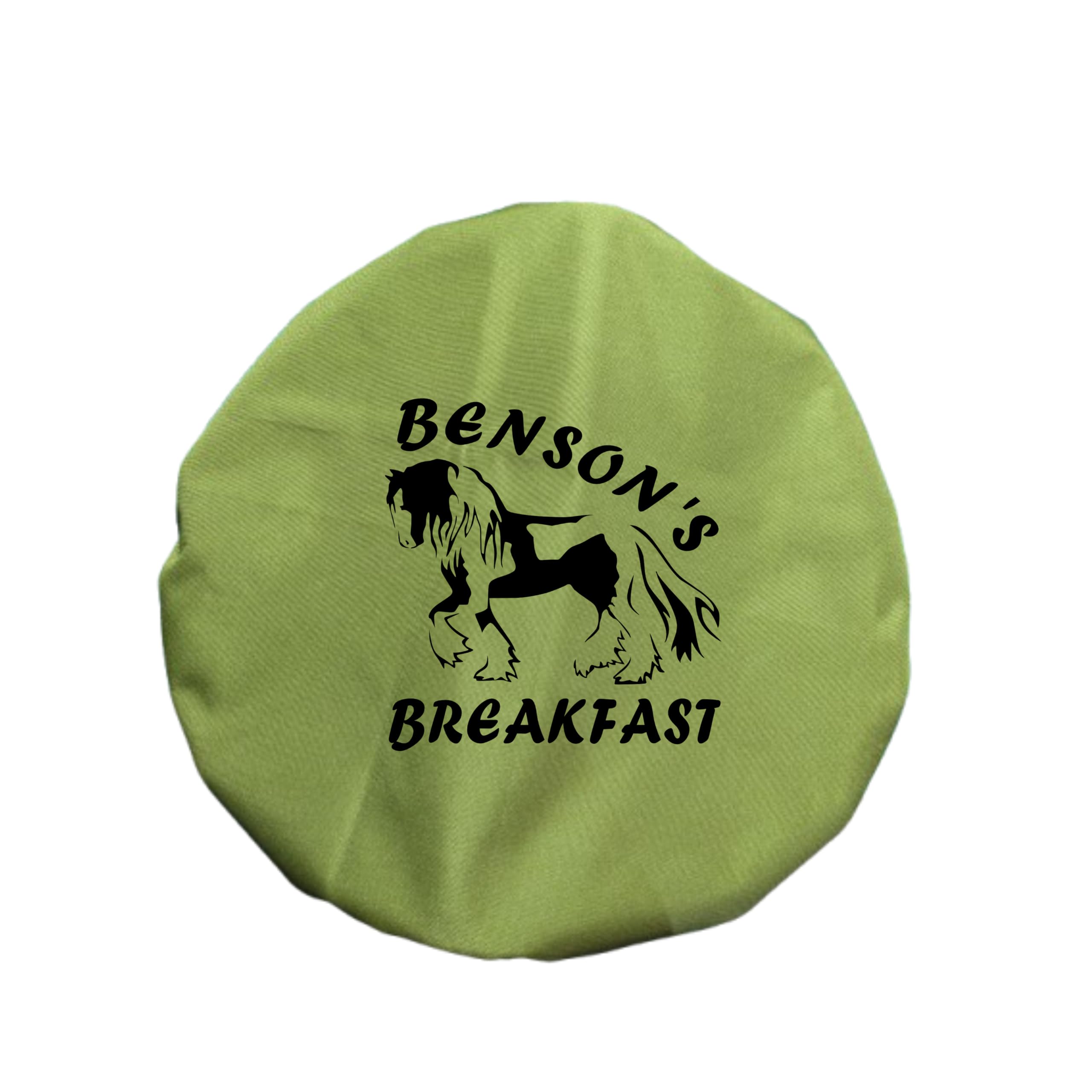 Personalised Horse Design Feed Bucket Cover, Multiple Colours Available, Morning and Teatime Feed Design or Custom Text, Gypsy Cob (Black Vinyl, Olive) — image 1