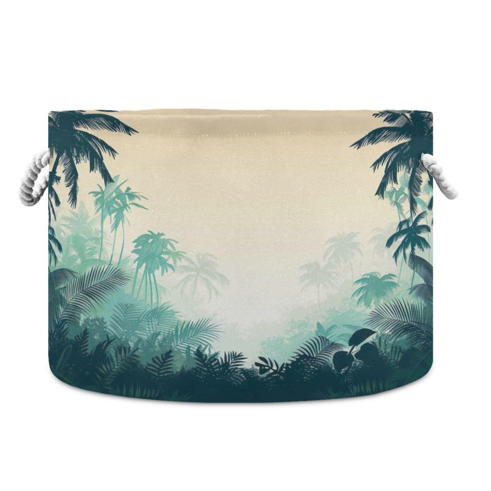Jihqo Jungle Palm Trees Storage Basket Cotton Rope Baskets for Closet Fabric Laundry Baskets with Handle for Toy Home Office Room Organizer