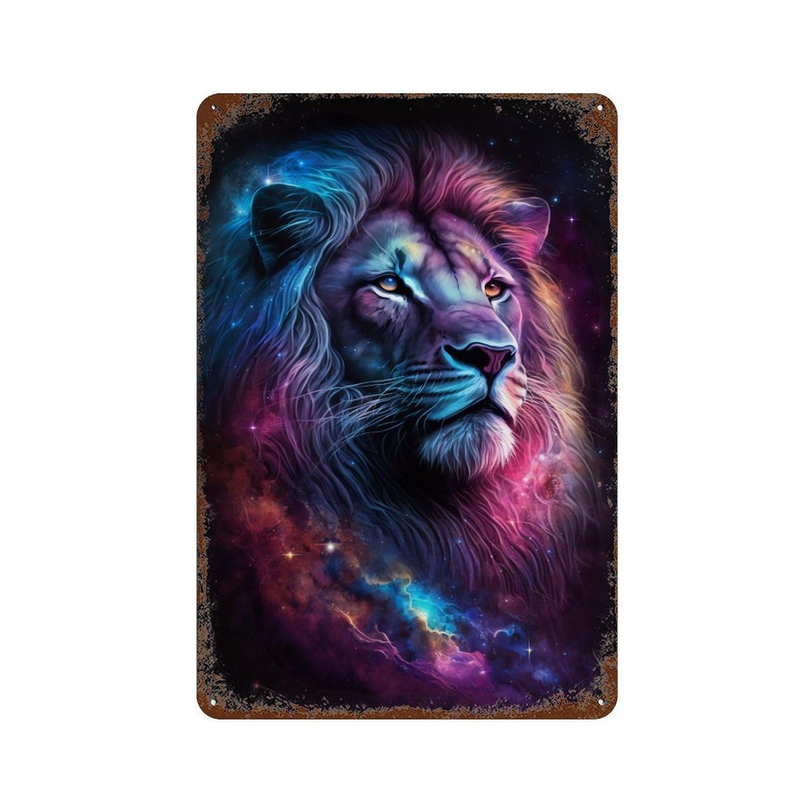 Cosmic Lion Art Print-3 Rust Effect Tin Sign 11.8"x7.9", Retro Wall Decor for Pub, Kitchen And Man Cave Decor