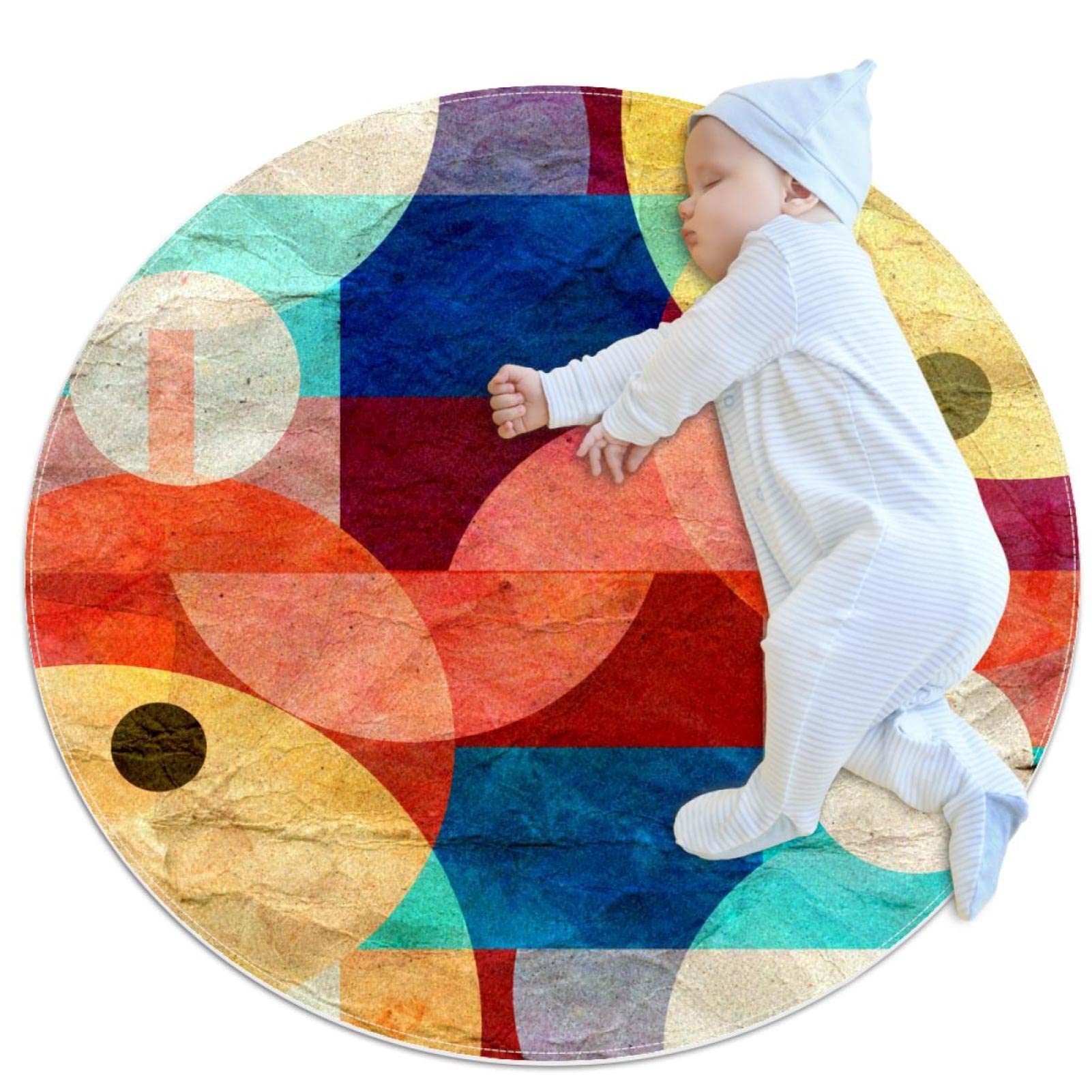 Tapis de jeu pour enfants JDEZ rond 80x80cm à motif cercles colorés