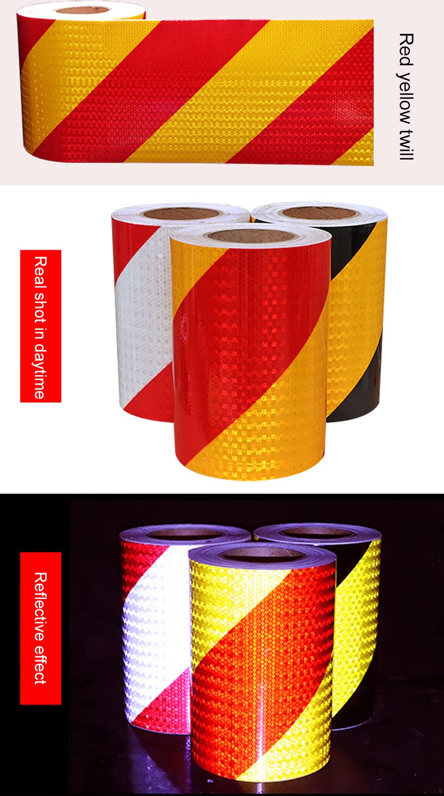 Adhesivos reflectantes, bandas de señal de segurid Cinta reflectante Cinta de marcado de seguridad Cinta de carretera, Visibilidad del reflector, Cinta de marcado industrial Peligro de alta resistenci