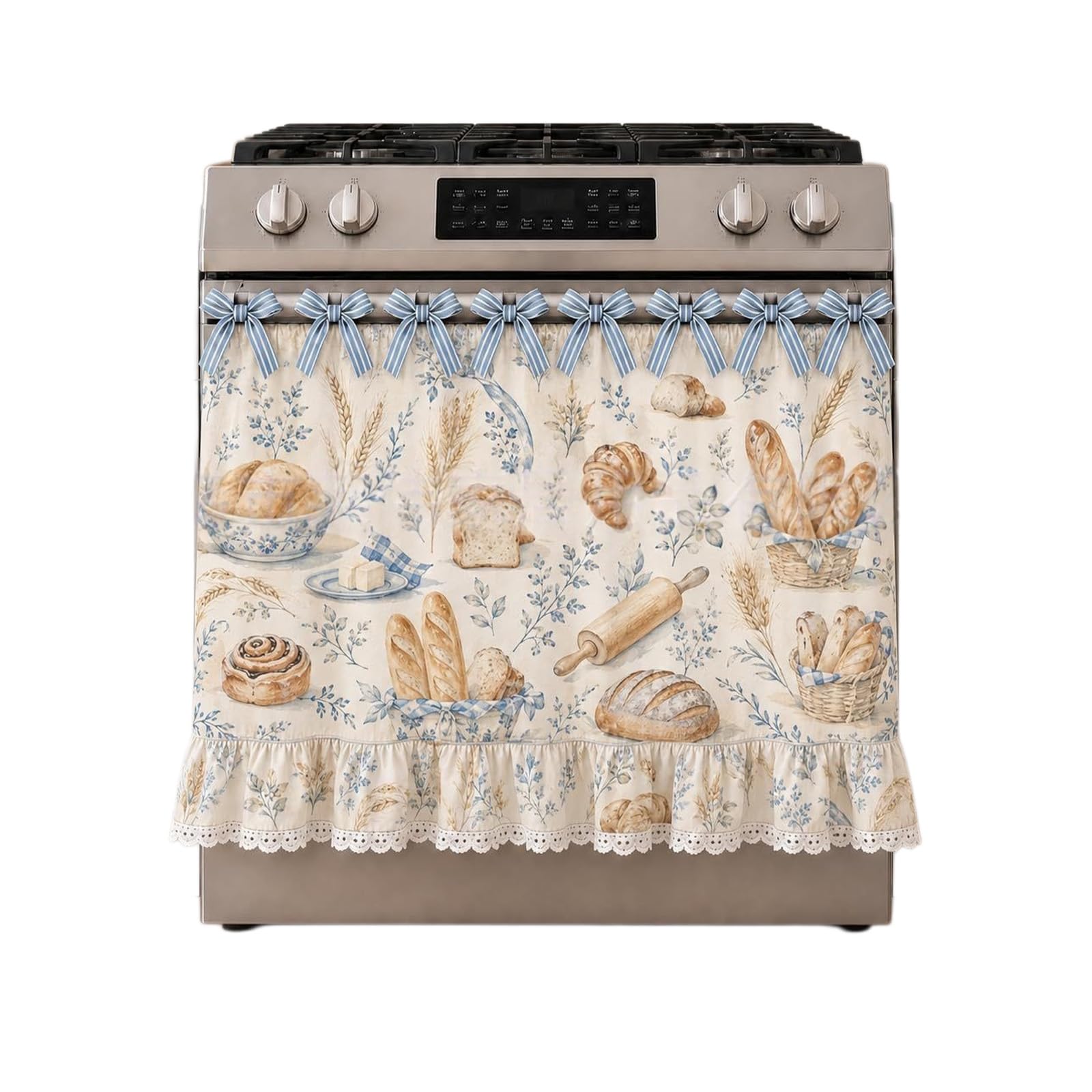 PANGBOER Polyester Kitchen Appliance Cover Over Skirt Curtain with Bowtie Closure and Rural Pattern for Home Decoration Stove Skirt Curtain