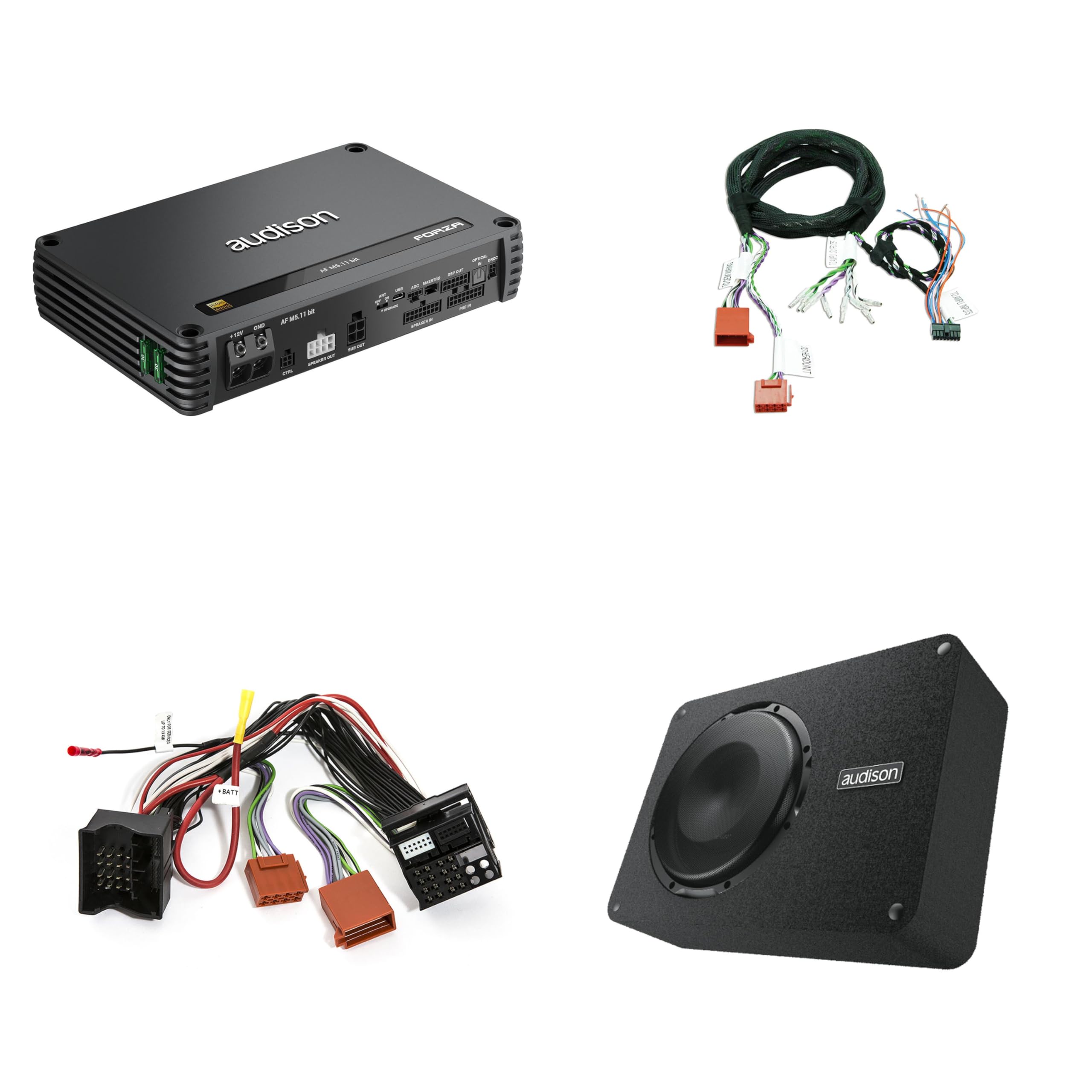 Audison TOY-DSP-AF-02 5 Ch DSP Amplifier for OEM Speakers and add on 10" Loaded Subwoofer with Plug-n-Play Integration Harnesses Compatible with 07-18 Toyota FJ Cruiser