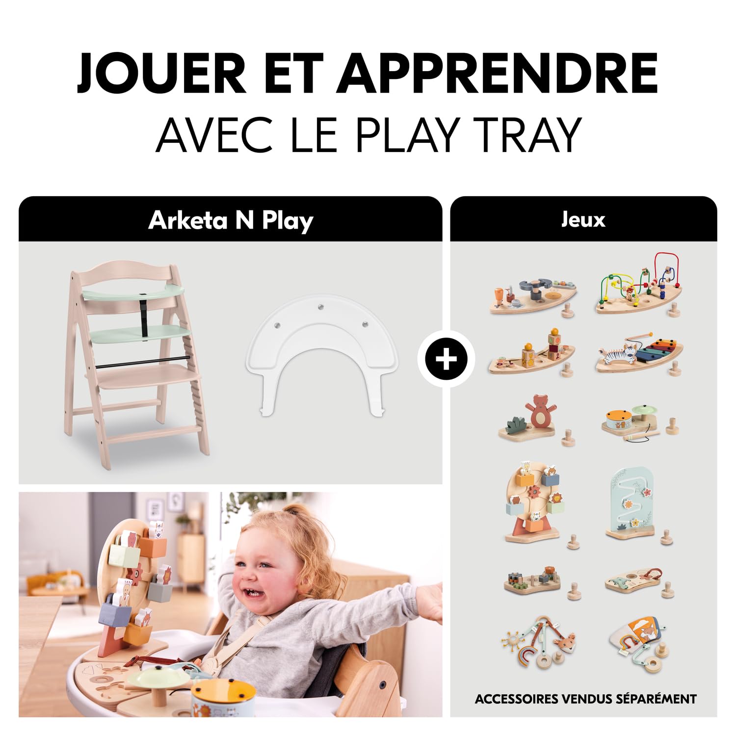 hauck Chaise Haute Bébé Évolutive Arketa jusqu'à 130 kg, Whitewashed Mint | Avec plateau de jeu (jeux non inclus), assise et repose-pieds réglables sur 13 positions, harnais 5 points, dès 6 mois