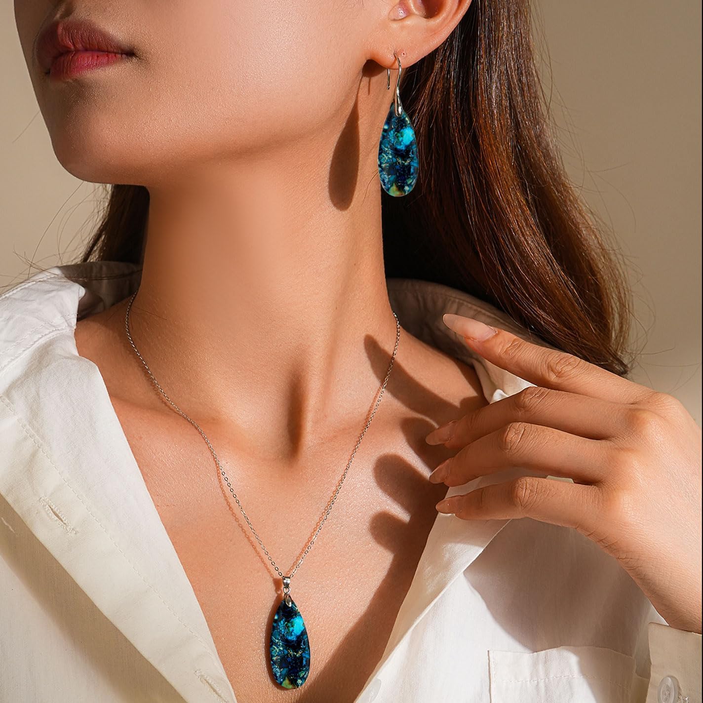 925 Sterling Silver Natural Imperial Jasper Dangle Drop Earrings, Waterdrop Shape, Boho Style - Image 3