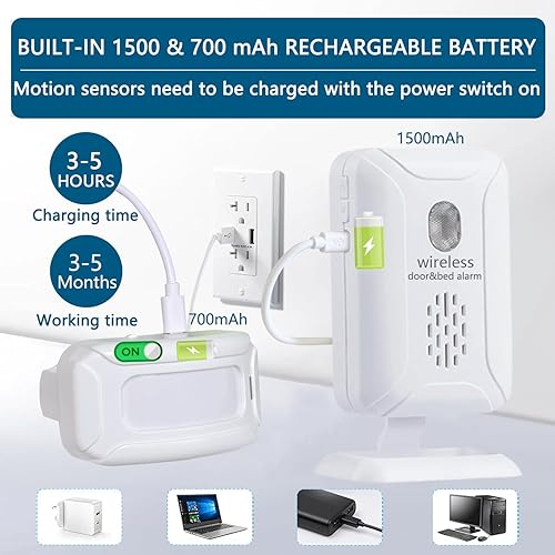 Miniatura 3 de Alarma recargable de salida de puerta y cama para pacientes ancianos con demencia, alarma de cama inalámbrica para adultos mayores, alarmas de cama