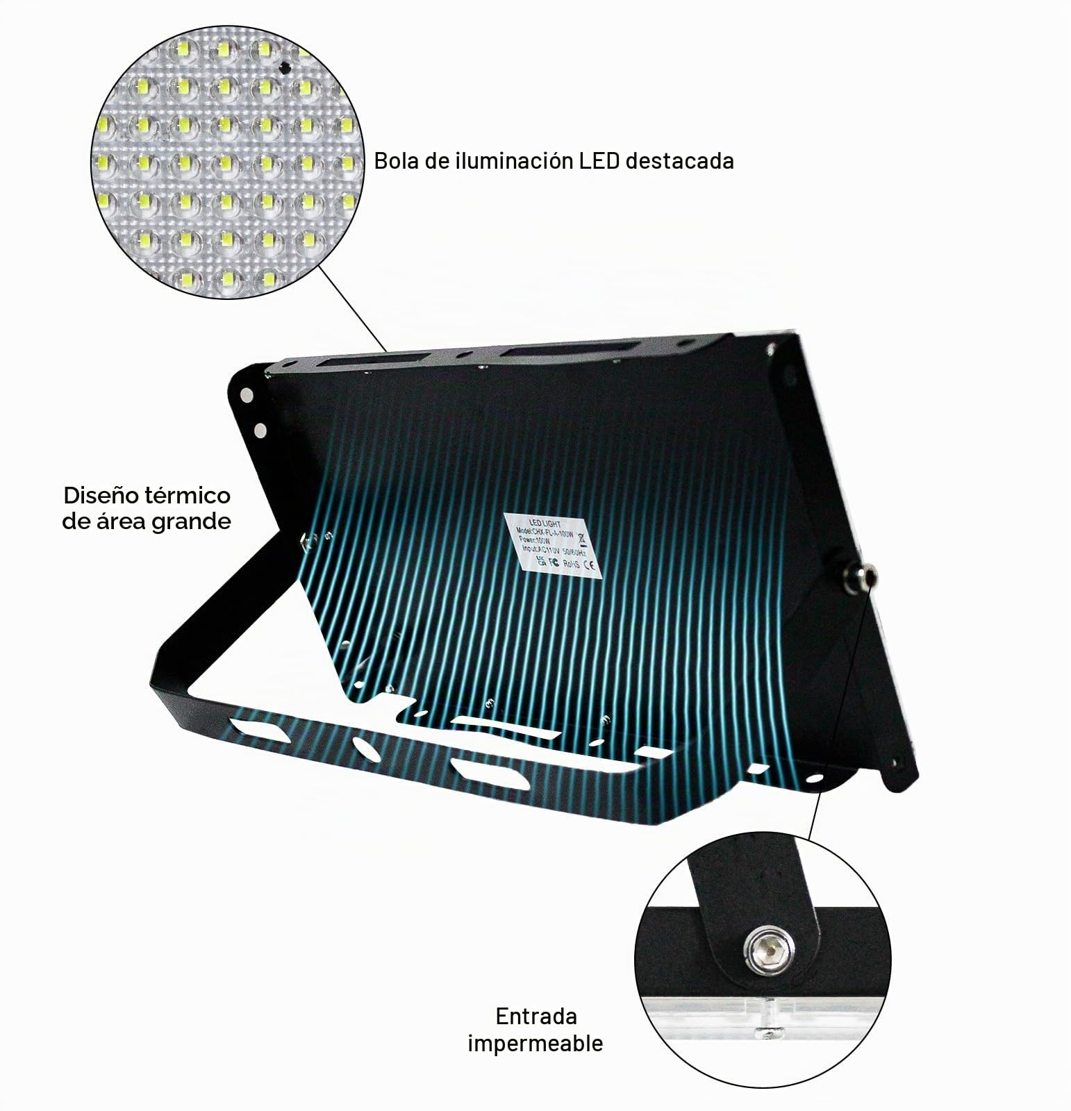CREATESTAR Focos LED Exterior 100W, 2 Piezas IP65 Impermeable Proyector LED Exterior, foco exterior de Floodlight, foco blanco frío de, luz de inundación para almacén, jardín, garaje, patio