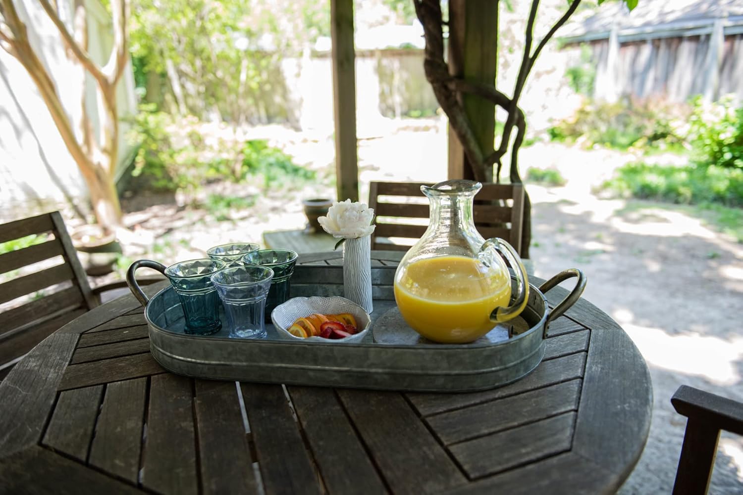 Oval Galvanized Iron Serving Tray with Handles