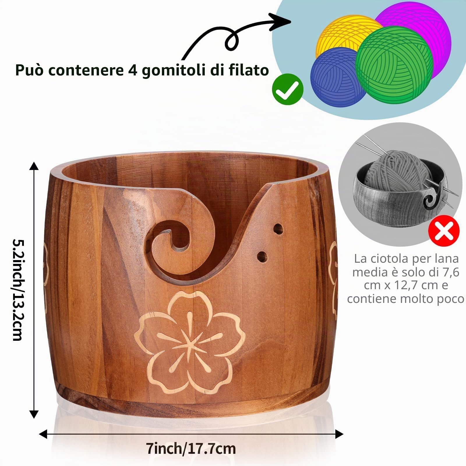 Ciotola per porta filati, design unico, legno di pino, extra grande, lavoro a maglia, uncinetto, macramè, accessori per bricolage, regalo