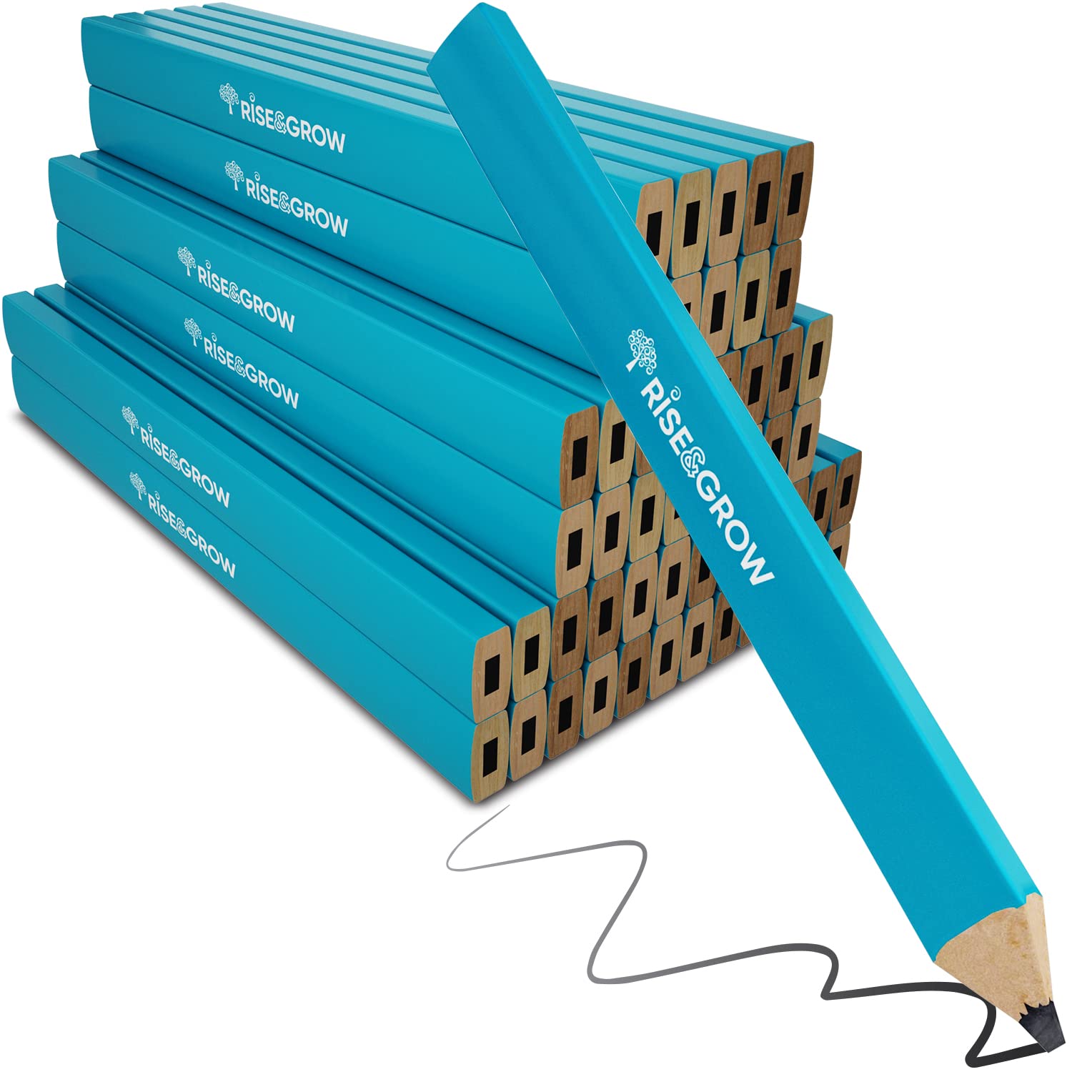 50 Set, Blue Carpenters Pencils - 7' HB Flat Construction Pencils for Men, Women - Wood, Concrete, Plastic Marking