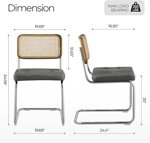 Miniatura 2 de Zouron Mid-Century - Sillas de comedor modernas, sillas de cocina con acento de ratán con respaldo de ratán, sillas de tela tapizadas sin brazos con