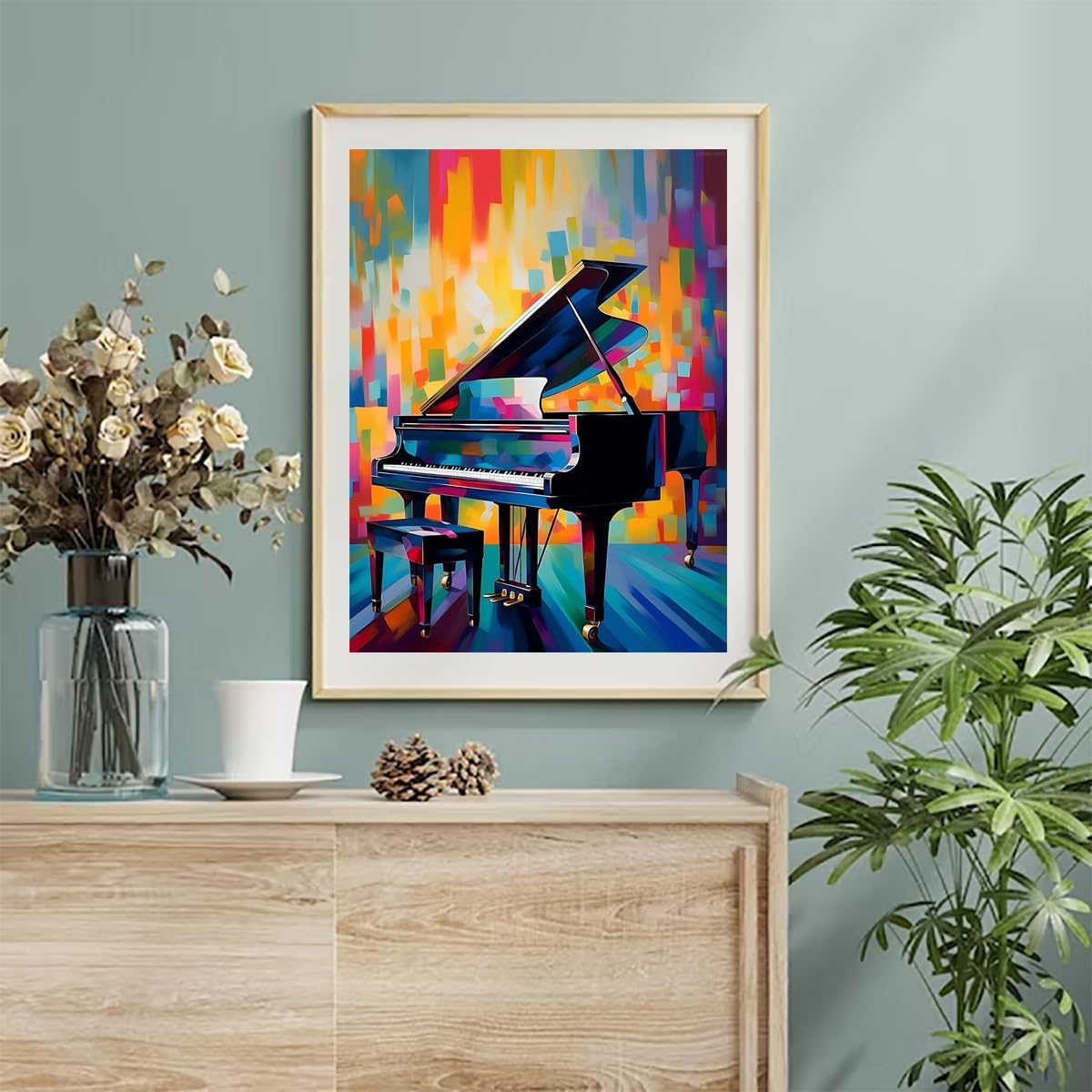 Abstract Grand Piano Diamond Painting Kit for Adults DIY Diamond Painting Art Kit Round Full Gems Craft Colorful Graffiti Music Art Diamond Painting for Home Wall Decor 12x16inch