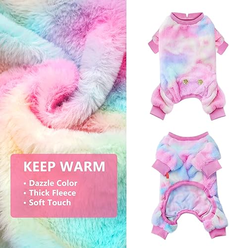 Miniatura 4 de KYEESE Abrigos para perros, pijamas de teñido anudado arcoíris para perros pequeños y medianos, mameluco para perro, suéter para mascotas, ropa de