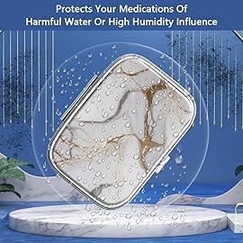 Pill Box 2 Compartment Small Pill Case,Portable for Pocket or Purse Pill Organizer Pill Container Holder to Hold Vitamins, Medication, Fish Oil and Supplements(Gray Marbling Gold)