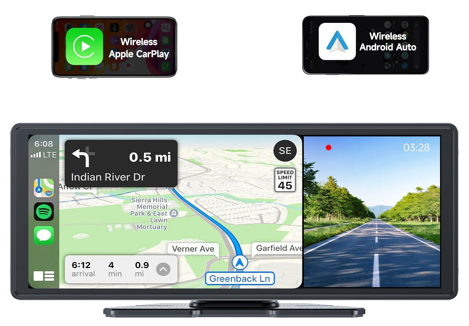 Amazon.com: 860 Portable CarPlay Screen with 4K Dash Cam Front and