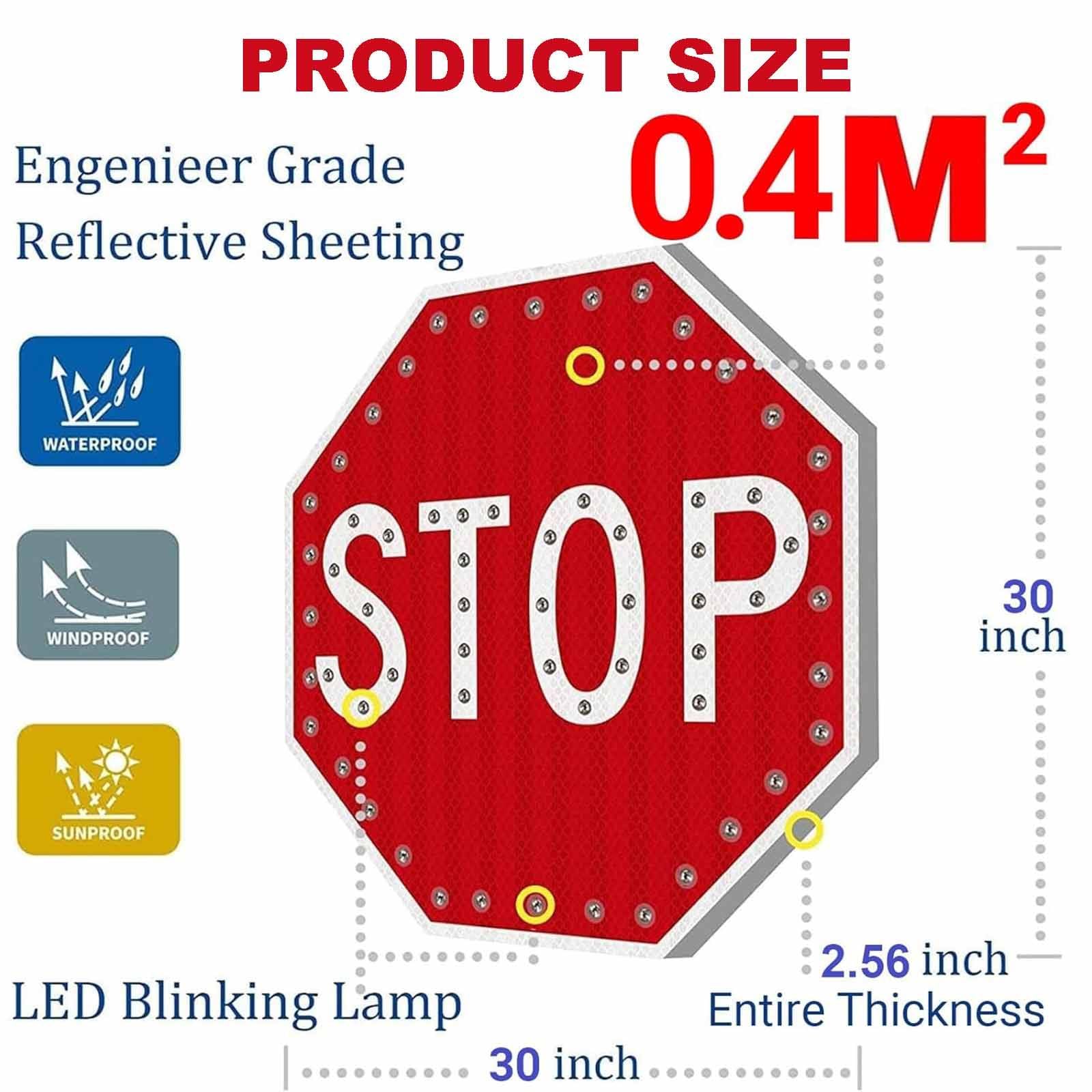 Señal de parada LED solar intermitente, IP66 impermeable, señal de seguridad vial de 24 pulgadas para entrada y estacionamiento
