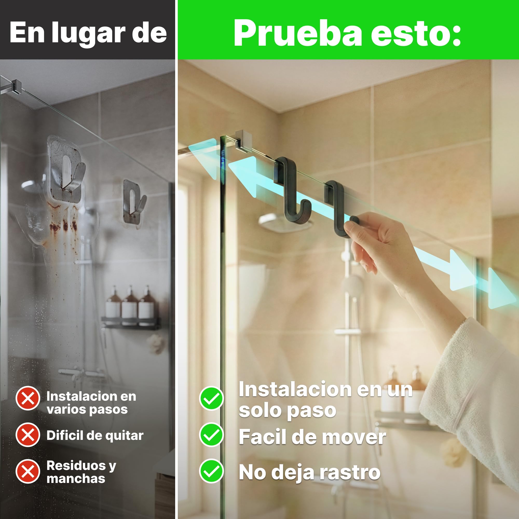 Minismus Ganchos Mampara Ducha, Ganchos de Silicona para Toallas y Albornoces para Mampara de Ducha de Cristal sin Marco, Colgador Toalla Baño Pack de 2