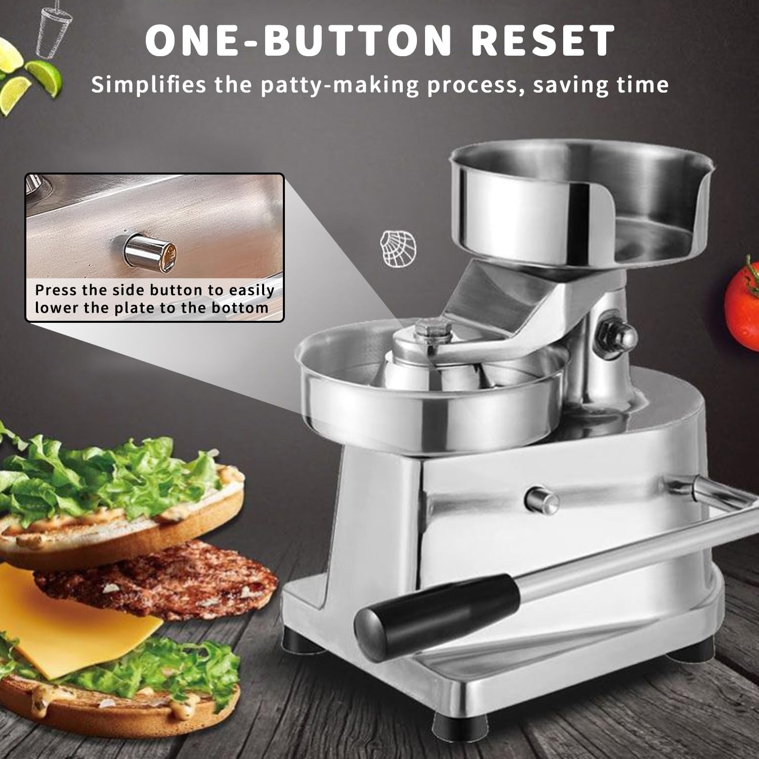 Macchina per Hamburger Commerciale, Burger Patty Pressa da 130 mm, Pressa per Hamburger in Acciaio Inox Alimentare, Pressa per Hamburger per Esterni, Cucine Scolastiche, Hotel, Ristoranti