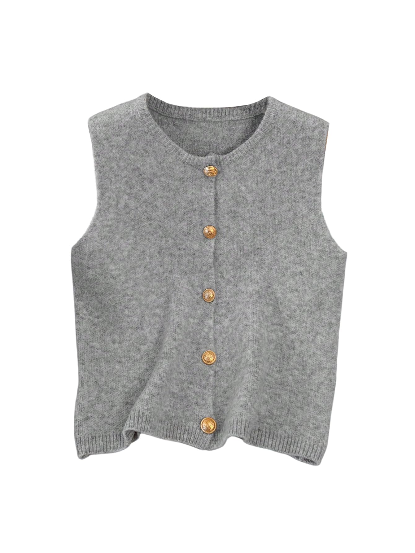 RoseSeek Women's Button Down Sweater Vest Sleeveless Crewneck Knit Knitwear