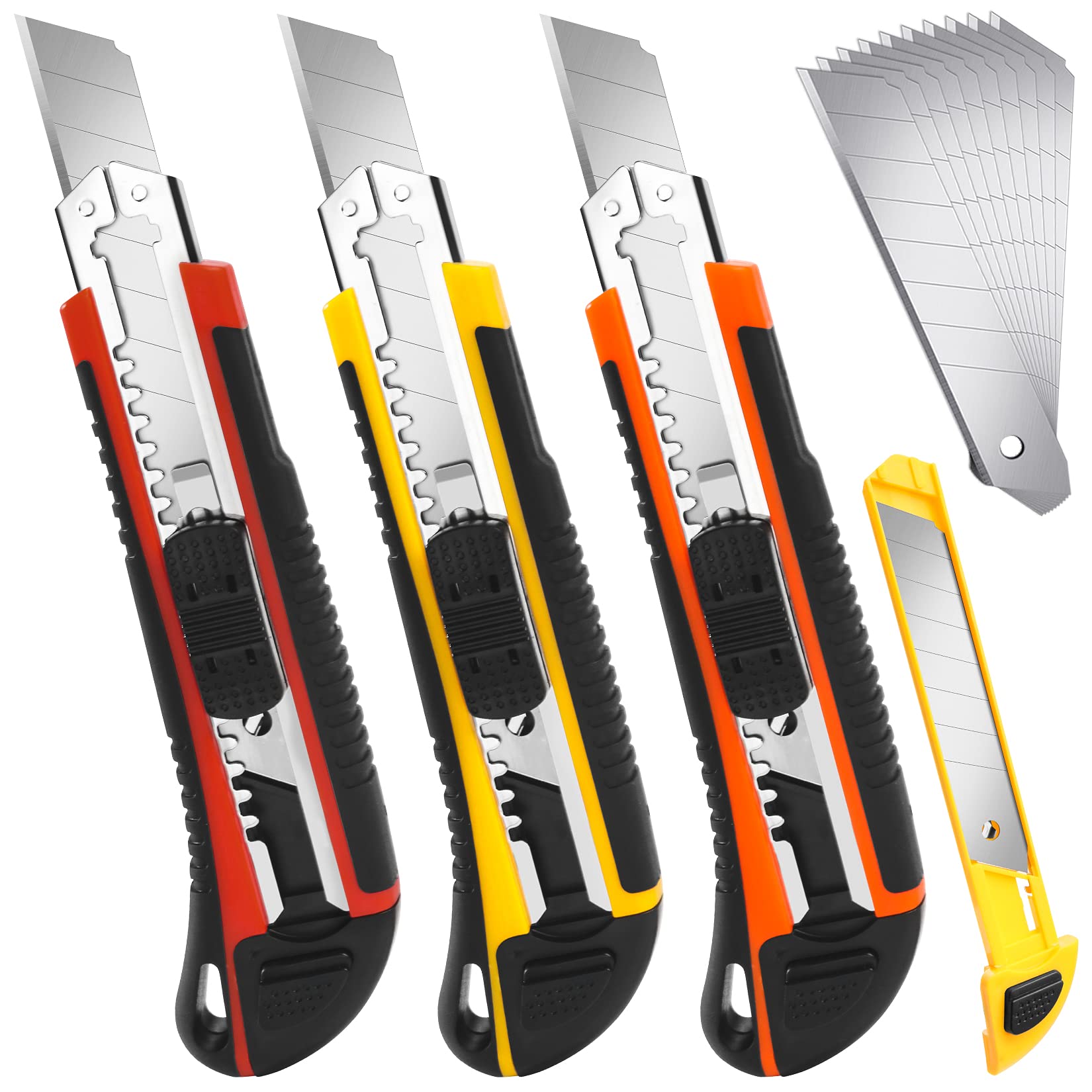Alevar Taglierino Cutter con Lama a Spezzare da 18 mm, in Abs, Retrattile con Blocca Lama a Scatto, Colori Assortiti, Confezione da 24 Pezzi