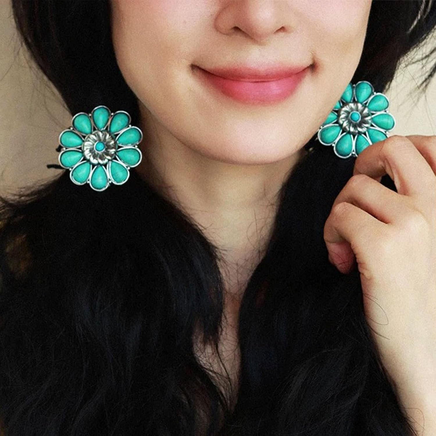 Squash Blossom Hair Ties Western Turquoise Decorative Ponytail Holder Bohemian Elastics Hair Accessories(Type B) image 4