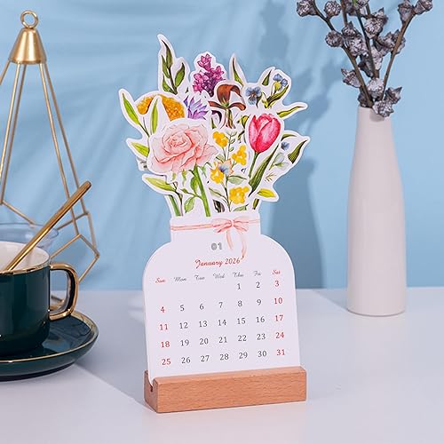 Miniatura 5 de Calendario de escritorio creativo de flores 2026, calendario mensual con forma de jarrón para Año Nuevo, 3.9 x 9.4 pulgadas