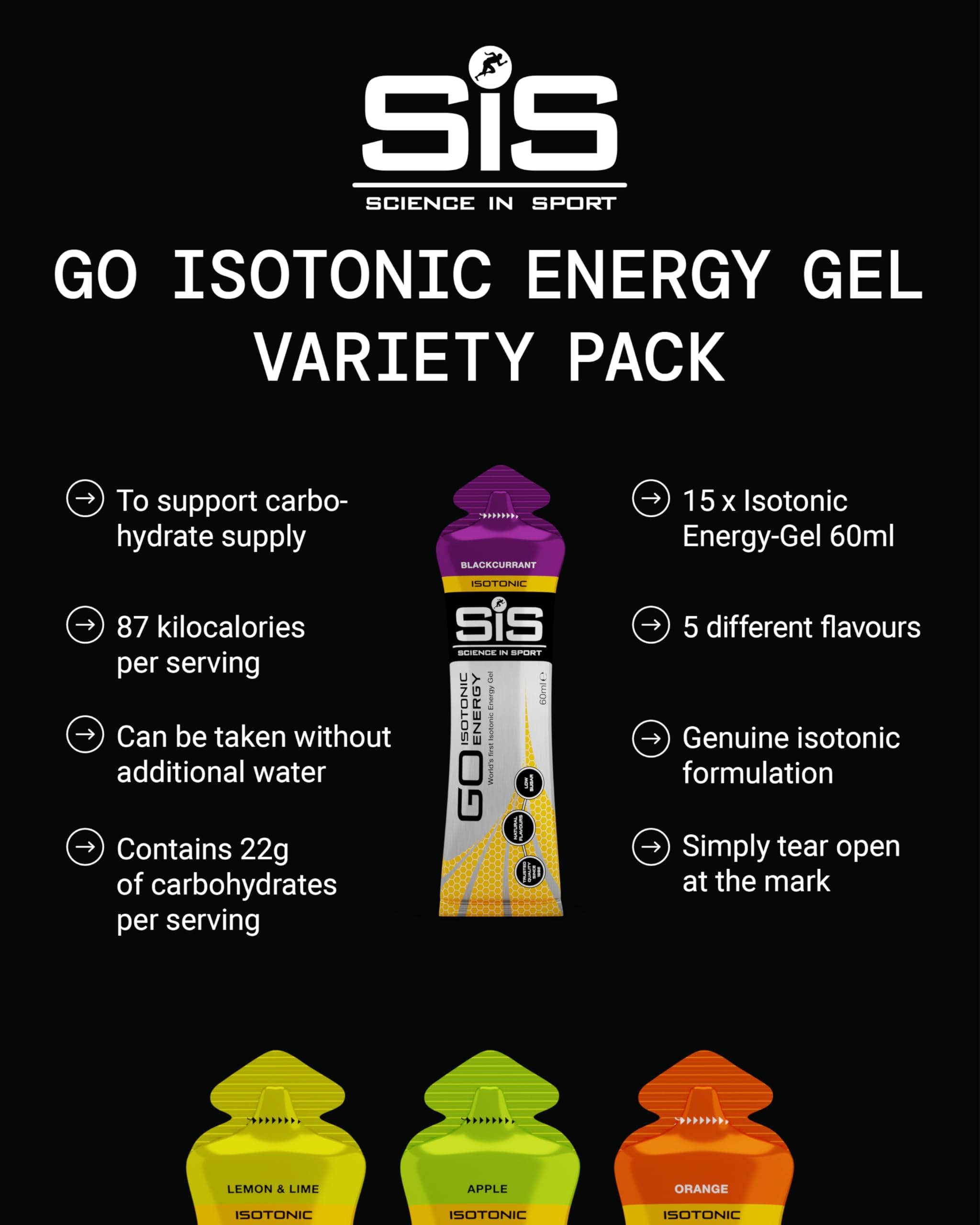 Science in Sport GO High Carb Isotonic Energy Gel 15 x 60ml Vegan - Formuła izotonijna z 22g węglowodanów, Dobre źródło energii, Optymalna alternatywa dla napojów izotonicznych