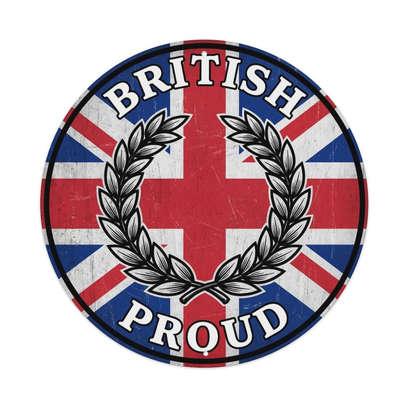 British Proud Laurel Wreath Botanical Heritage Emblem Metal Tin Sign