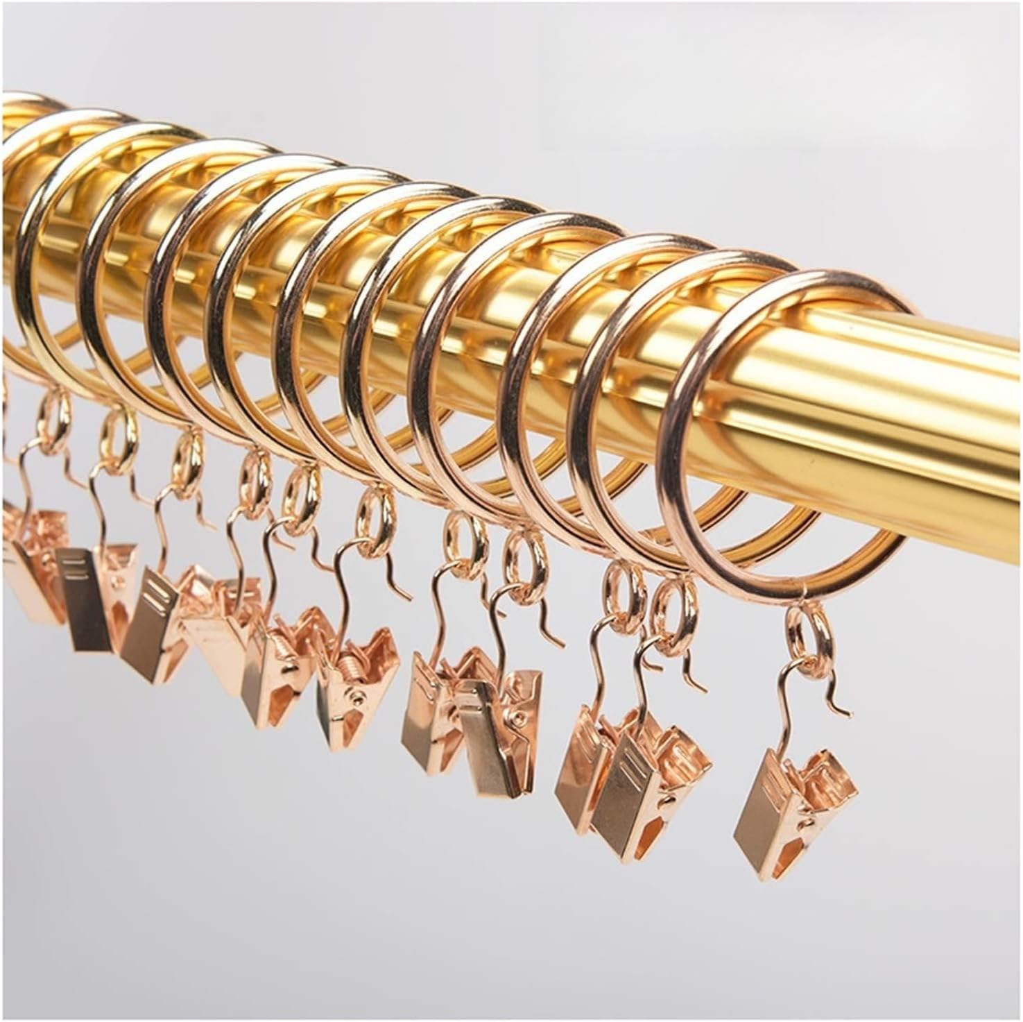 Curtain Rings Golden Curtain Ring with Clip, Shower Room Perforated Ring, Curtain Accessories, Curtain Clasp, Hook and Loop for Curtain Rod