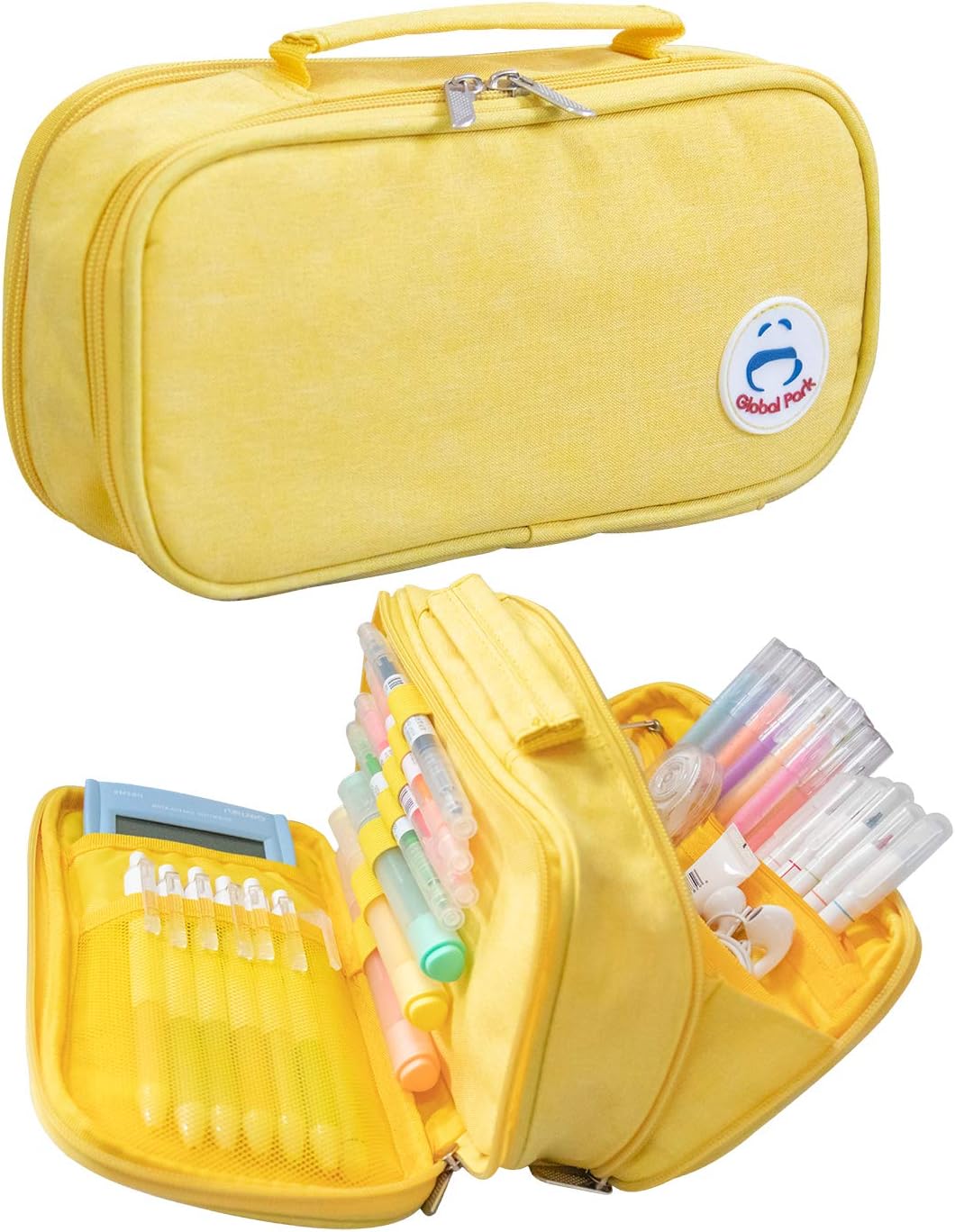 Surpop Pencil Case Pen Bag Holder Pouch Large Handle Big Capacity Desk Organizer Storage Marker Box Stationary Makeup Cosmetic Double Zippers for School Office Students Teen