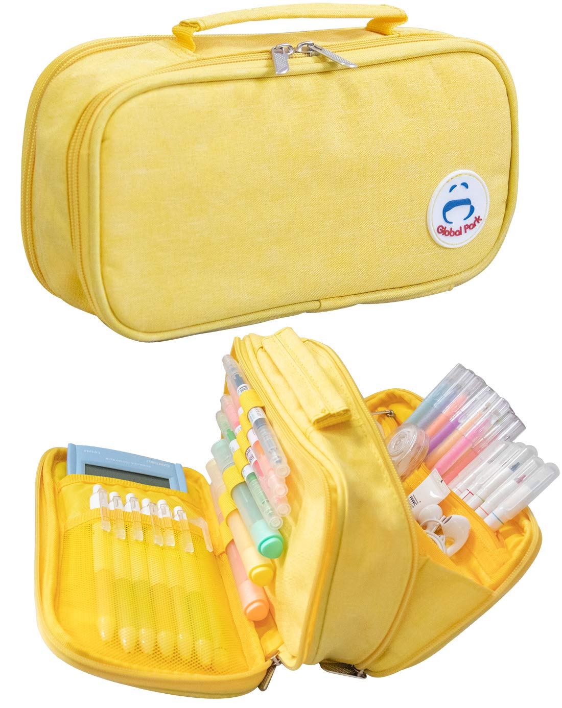 Surpop Pencil Case Pen Bag Holder Pouch Large Handle Big Capacity Desk Organizer Storage Marker Box Stationary Makeup Cosmetic Double Zippers for School Office Students Teen