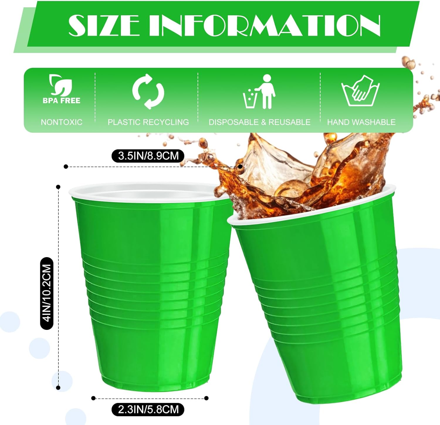 120 pcs 12 oz Green plastic cups Christmas plastic Disposable cups green Party Cups for drinking Tastings served Snacks Barbecues Picnics - Image 2