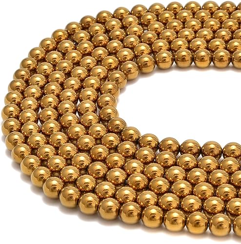 Cuentas sueltas de hematita chapada en oro de 0.236 pulgadas (0.236 in), redondas, naturales, gematona, sueltas, para hacer joyas, hallazgos de