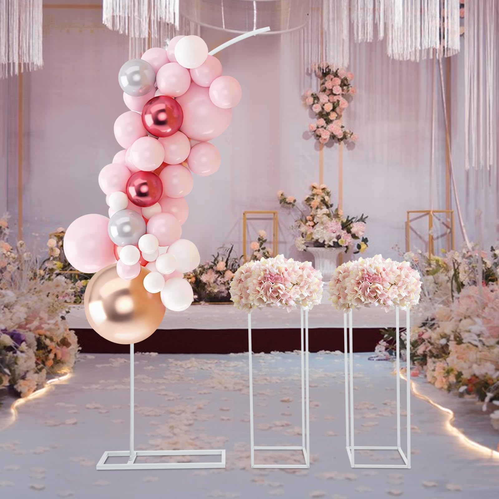 Ballonbogenständer Hochzeitsblumenständer Set 3-teilig, Bogen & 2 Ständer | Hochzeitsblumenständer Stahlrohr mit Einbrennlackierung, 200cm Bogenhöhe,80cm Ständerhöhe,10kg Tragkraft,inkl.Montagewerkzeug