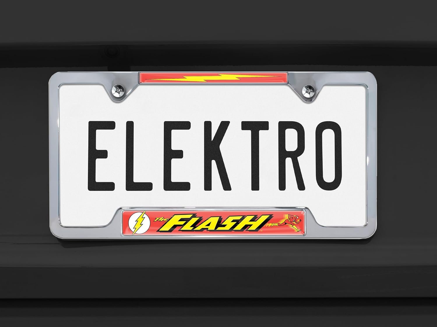 Elektroplate The Flash License Plate Frame Chrome Open Corners | Officially Licensed DC Comics, Weatherproof Chrome-Plated Metal, Vibrant Superhero Domed Graphics, Standard 12" x 6" Fit