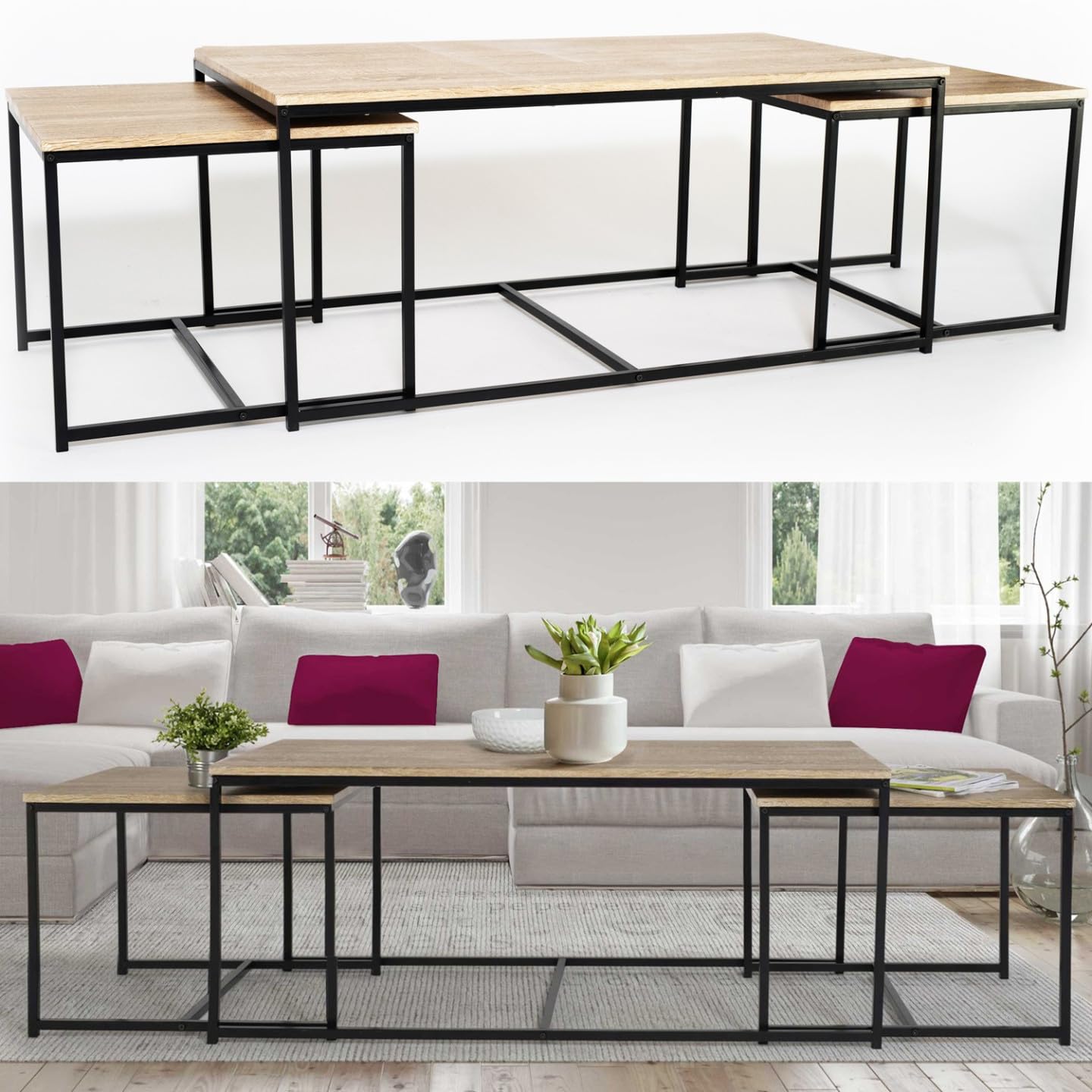 IDMarket - Lot de 3 Tables Basses gigognes Detroit 113 cm Design Industriel