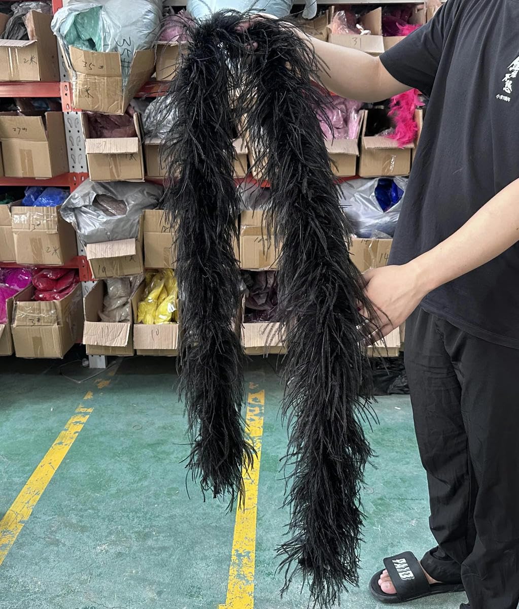 2 6 8 10 15-lagige weiche Boa aus Straußenfedern, weiß, 1 Meter, Schal mit Straußenfedern für Teeparty-Kleidung, Nähen von Damenoberteilen, individuell gestaltet, Schwarz, 1 M, 15-lagig