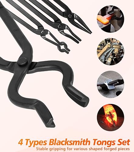 Miniatura 7 de Pinzas de herrero para principiantes, juego de herramientas de forja de herrero, tornillo de yunque incluye mandíbula plana de 14, recogida,