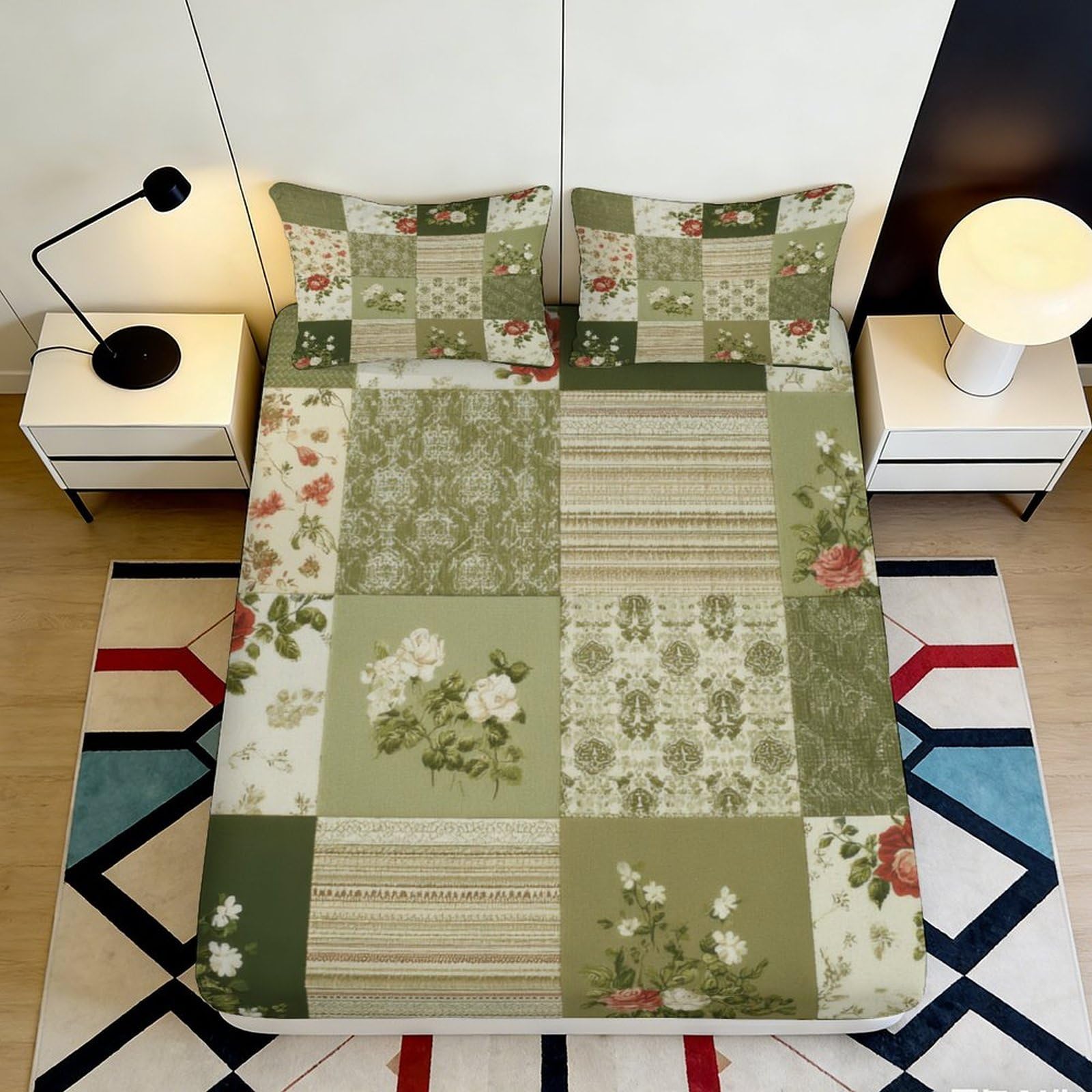 Pnayamiorkfel Style-8 3D Printed Vintage Floral Patchwork Fitted Sheet Microfiber Decor Mattress Cover For Bedroom Guest Room Easy Care 90X200x25cm