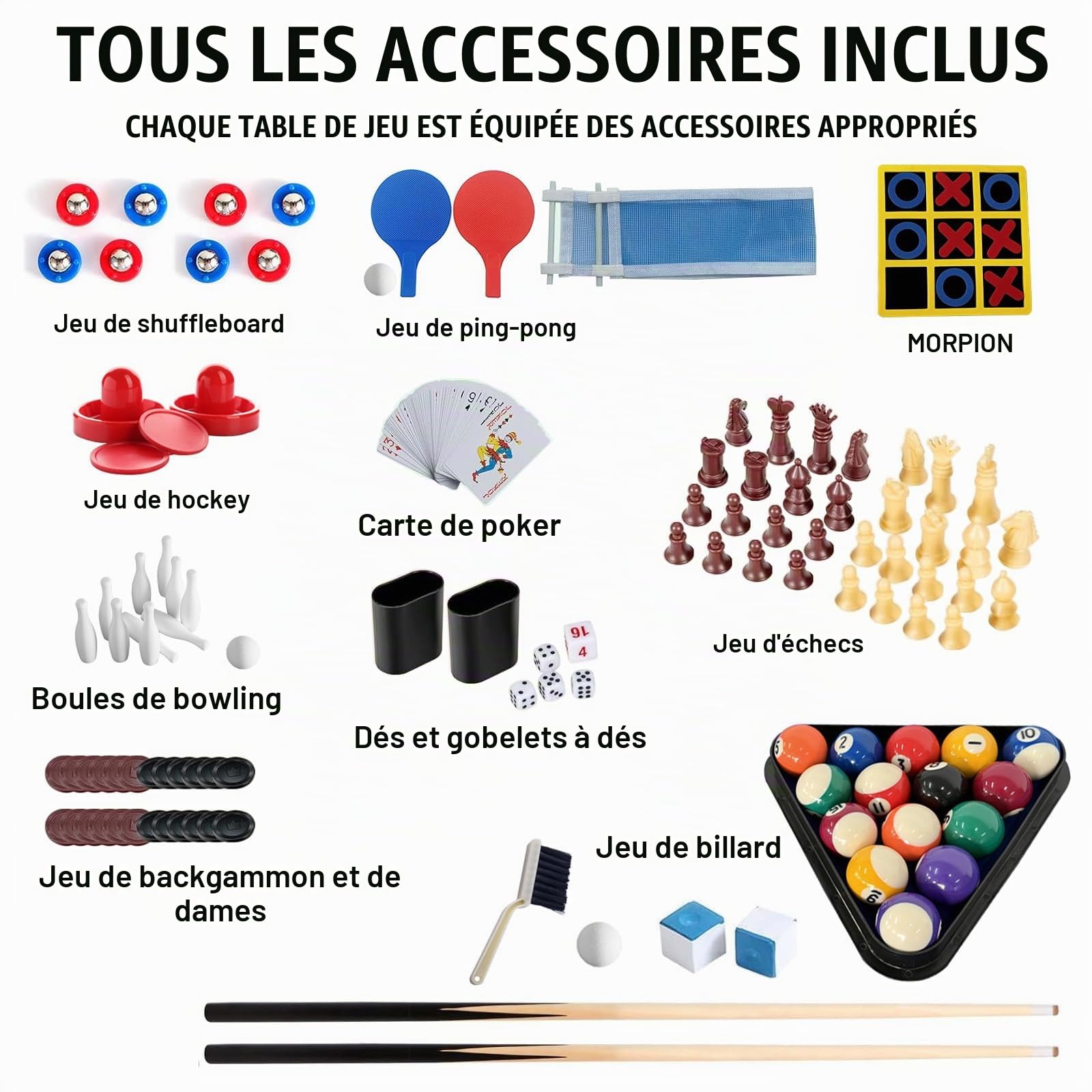 Table Multijeux 12 en 1 Pliable avec Baby-Foot, Billard, Tennis de Table, Hockey, Shuffleboard, Bowling, échecs, Dames, Backgammon et Poker,pour Les Adultes et Les Enfants