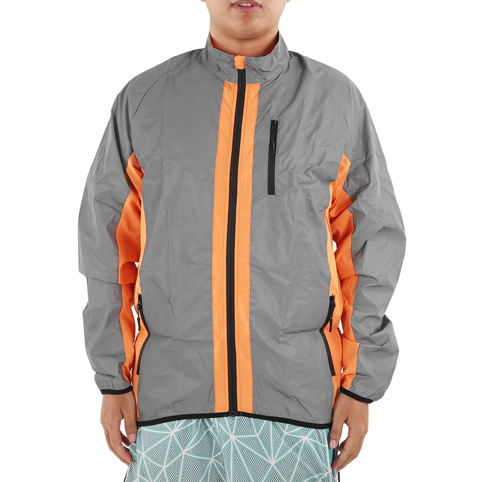 Fockety Chaqueta de Ciclismo para Hombre, Cortavientos Transpirable con Rayas Reflectantes para Hombre, Bolsillos Laterales Delgados y Ligeros para Acampar