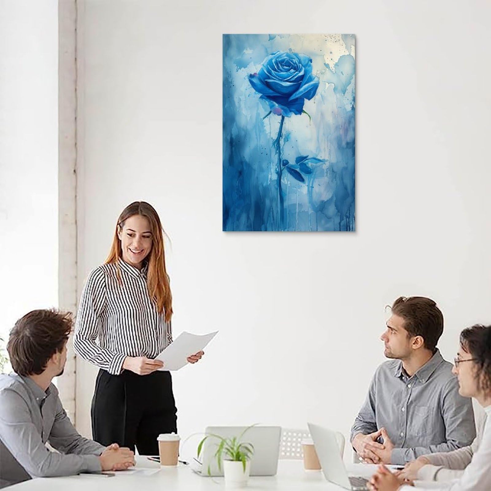 Amazon.com: A Blue Rose Canvas Painting Wall Art Bright