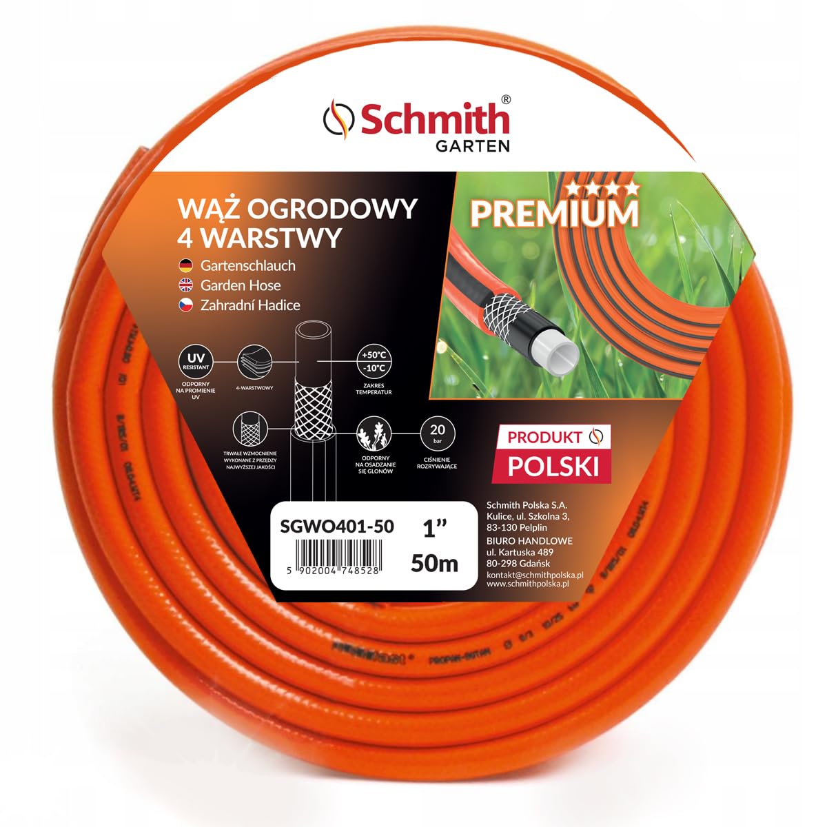 4-lagiger Gartenschlauch - 50m - 1" Durchmesser - Gartenzubehör - Gartengeräte - Reinigung - Langlebig - Robust